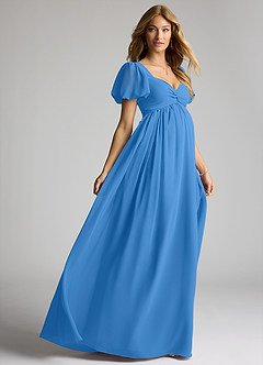 Azazie Madisynn Brautjungfernkleider für Schwangere Schleifen Chiffon Bodenlänge Kleid image4