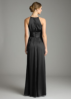 Azazie Bonnie Bridesmaid Dresses Black A-Line Pleated Stretch Satin Dress image5