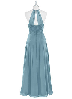 Azazie Ginger Bridesmaid Dresses Moody Blue A-Line Halter Pleated Chiffon Dress image7