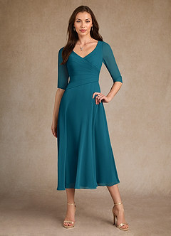 Azazie Durant Mère de la mariée Robes Robe Trapèze en Mousseline de soie Plissée Bleu Encre image4