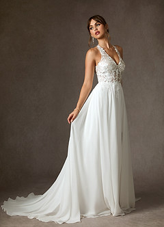 Azazie Sonja Vestidos de novia Vestido de Blanco Diamante Nude de Encaje de Corte en A image6