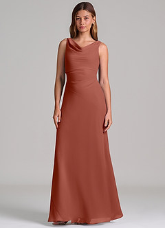 Azazie Nerine Brudtärnklänningar Klä av A-Linje i Chiffong Plisserad Kastanjebrunt image4