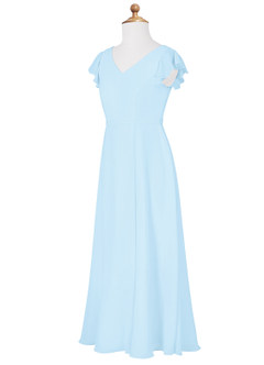 Azazie Claudine Junior Sky Blue A-Line Pleated Chiffon Dress image7