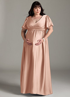 Azazie Verna Maternity Bridesmaid Dresses A-Line Ruched Stretch Satin Floor-Length Dress image13