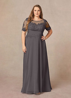 Azazie Raissa Mother of the Bride Dresses Steel Grey A-Line Lace Chiffon Dress image9