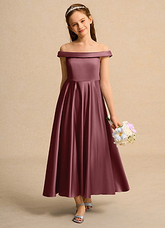 Azazie Teeny Girls Formal Flower Girl Dresses Desert Rose A-Line Pleated Matte Satin Dress image3