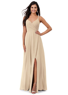 Azazie Lennon Bridesmaid Dresses Champagne A-Line Lace Chiffon Dress image1