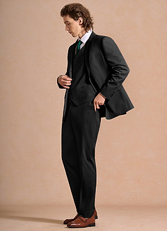 front Carter Sort 3-delt jakkesæt i bomuld og hørblanding