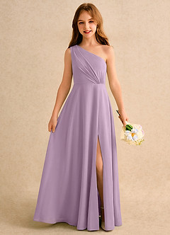 Azazie Puddles Girls Formal Abiti da Ragazza di Fiori Abito A-Line in Chiffon Monospalla Glicine image1