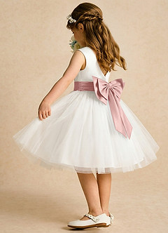 Azazie Sosie Flower Girl Dresses Ivory Rose Gold A-Line Pleated Tulle Dress image4
