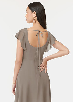 Azazie Bondi Bridesmaid Dresses Taupe A-Line Ruffled Chiffon Dress image3