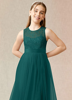 Azazie Georgette Junior Peacock A-Line Lace Tulle Dress image5