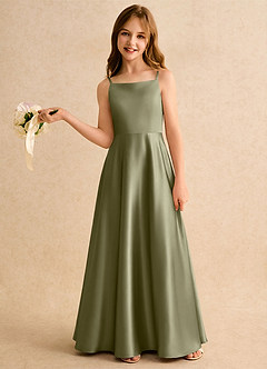 Azazie Joella Girls Formal vestidos de niña de las flores Vestido de Pistacho de Satén Elástico de Corte en A con Plisado image2