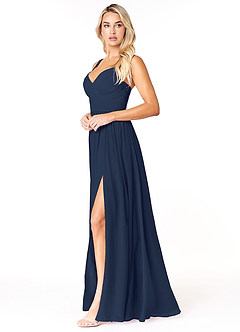 Azazie Chanel Bridesmaid Dresses Dark Navy A-Line Pleated Chiffon Dress image3