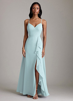 Azazie Naeem Bridesmaid Dresses Mist A-Line V-Neck Ruffle Chiffon Dress image3