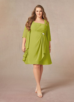 Azazie Olivia Mère de la mariée Robes Robe Trapèze en Mousseline de soie Encolure carrée plissée Citronnelle image7