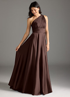 Azazie Charlize Bridesmaid Dresses Ganache A-Line One Shoulder Stretch Satin Dress image8
