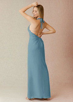 Azazie Yessi Bridesmaid Dresses Moody Blue Sheath Pleated Chiffon Dress image2