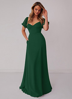 Barbie ♥ Azazie Bridesmaid Dresses Dark Green A-Line Pleated Chiffon Dress image5