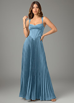 Azazie Avenelle Bridesmaid Dresses Steel Blue A-Line Corset Stretch Satin Dress image4