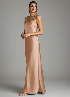 Azazie Ellia Bridesmaid Dresses English Rose Sheath Bow Stretch Satin Dress image4