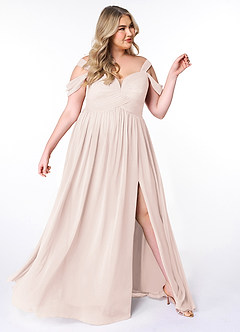 Azazie Lianne Bridesmaid Dresses Rose Petal A-Line Off the Shoulder Chiffon Dress image10