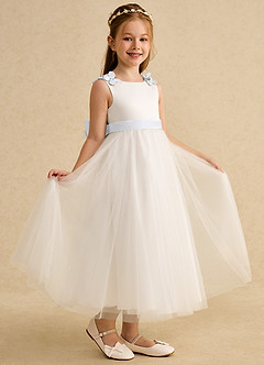 Azazie Lilli Flower Girl Dresses Ivory White A-Line Bow Tulle Dress image1