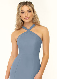 Azazie Rue Brautjungfernkleider A-Linie Halter Chiffon Kleid Staubblau image6