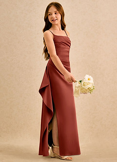 Azazie Cannoli Girls Formal Blumenmädchenkleider A-Linie Plissee Stretch-Satin Kleid Terrakotta image5