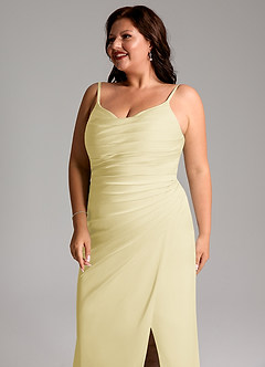 Azazie Deandra Bridesmaid Dresses Lemon Sorbet Mermaid Pleated Stretch Satin Dress image12