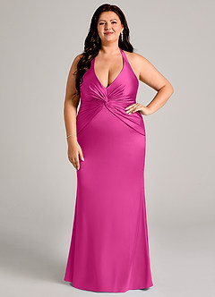 Azazie Valerie Robes de demoiselle d'honneur Robe Sirène en Satin extensible Plissée Fuchsia image7