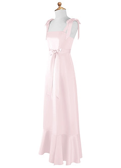 Azazie Barbara Junior Blushing Pink A-Line Bow Matte Satin Dress image8