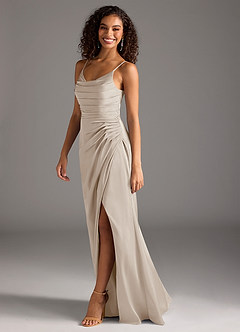 Azazie Deandra Robes de demoiselle d'honneur Robe Sirène en Satin extensible Plissée Givre image4