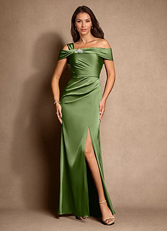 Azazie Altonia Mother of the Bride Dresses Juniper Mermaid Off the Shoulder Stretch Satin Dress image4