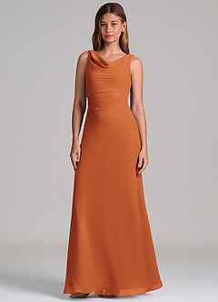 Azazie Nerine Brudtärnklänningar Klä av A-Linje i Chiffong Plisserad Kanel image4