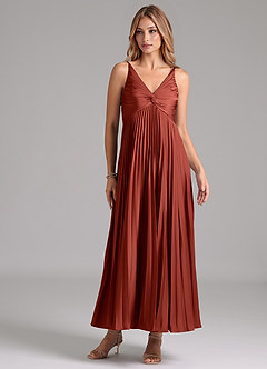 Azazie Raychelle Bridesmaid Dresses Terracotta A-Line Pleated Stretch Satin Dress image1