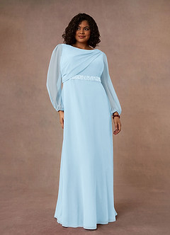 Azazie Priyanka Mother of the Bride Dresses Sky Blue A-Line Boatneck Pleated Chiffon Dress image5