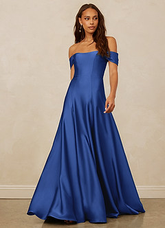 Christian Siriano Bridal for Azazie 1002 Brautjungfernkleider Wandelbar A-Linie Schulterfrei Stretch-Satin Kleid Königsblau image1