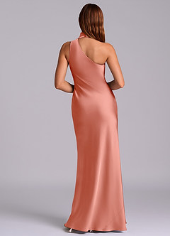 Azazie Seona Robes de demoiselle d'honneur Robe Sirène en Satin extensible Une épaule Corail image4