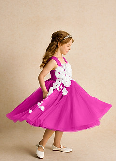 Azazie Dovey Flower Girl Dresses Fuchsia Ball-Gown Bow Tulle Dress image5