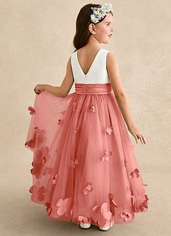 Azazie Vi Robe Demoiselle D'honneur Fillette Robe Trapèze en Tulle Sans manches Rose Saumon image1