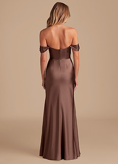 Azazie Saige Bridesmaid Dresses Espresso A-Line Off the Shoulder Metallic Satin Convertible Dress image4