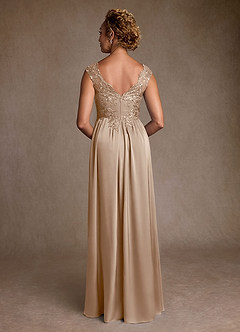 Azazie Amethyst Mother of the Bride Dresses Taupe A-Line Lace Dress image2