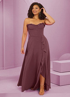 Barbie ♥ Azazie Robes de demoiselle d'honneur Robe Trapèze en Mousseline de soie Encolure en Forme de Cœur Sangria image8