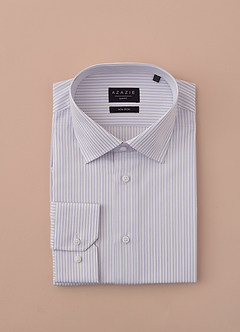 front Aiden Light Oxford Blue 100% Cotton Non-Iron Striped Dress Shirt