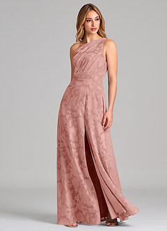 Azazie Phaedra Abiti da Damigella Abito A-Line in Burnout Floreale Monospalla Rosetta image3