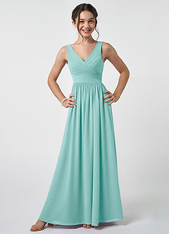 Azazie Keyla Junior A-Linie Plissee Chiffon Kleid Aqua image1