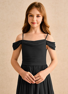 Azazie Shia Junior Formal Flower Girl Dresses Black A-Line Off the Shoulder Chiffon Dress image6