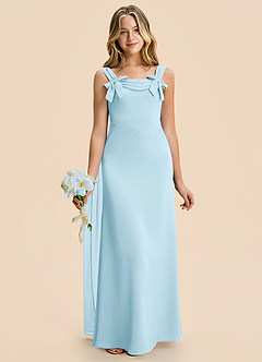 Azazie Chelsea Junior Sky Blue Sheath Pleated Stretch Satin Dress image4