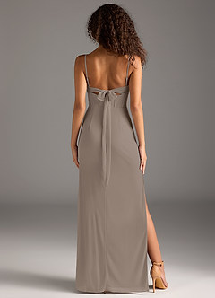 Azazie Mai Bridesmaid Dresses Taupe Sheath Pleated Mesh Dress image5